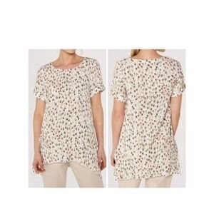 Apricot Brushstroke Tunic Top Cream Multi Color Handkerchief Hem US‎ 6